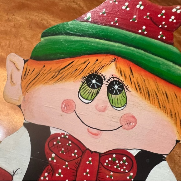 Vintage Hand Painted Wooden Christmas Elf Box Cardholder handmade 80s - Picture 3 of 14